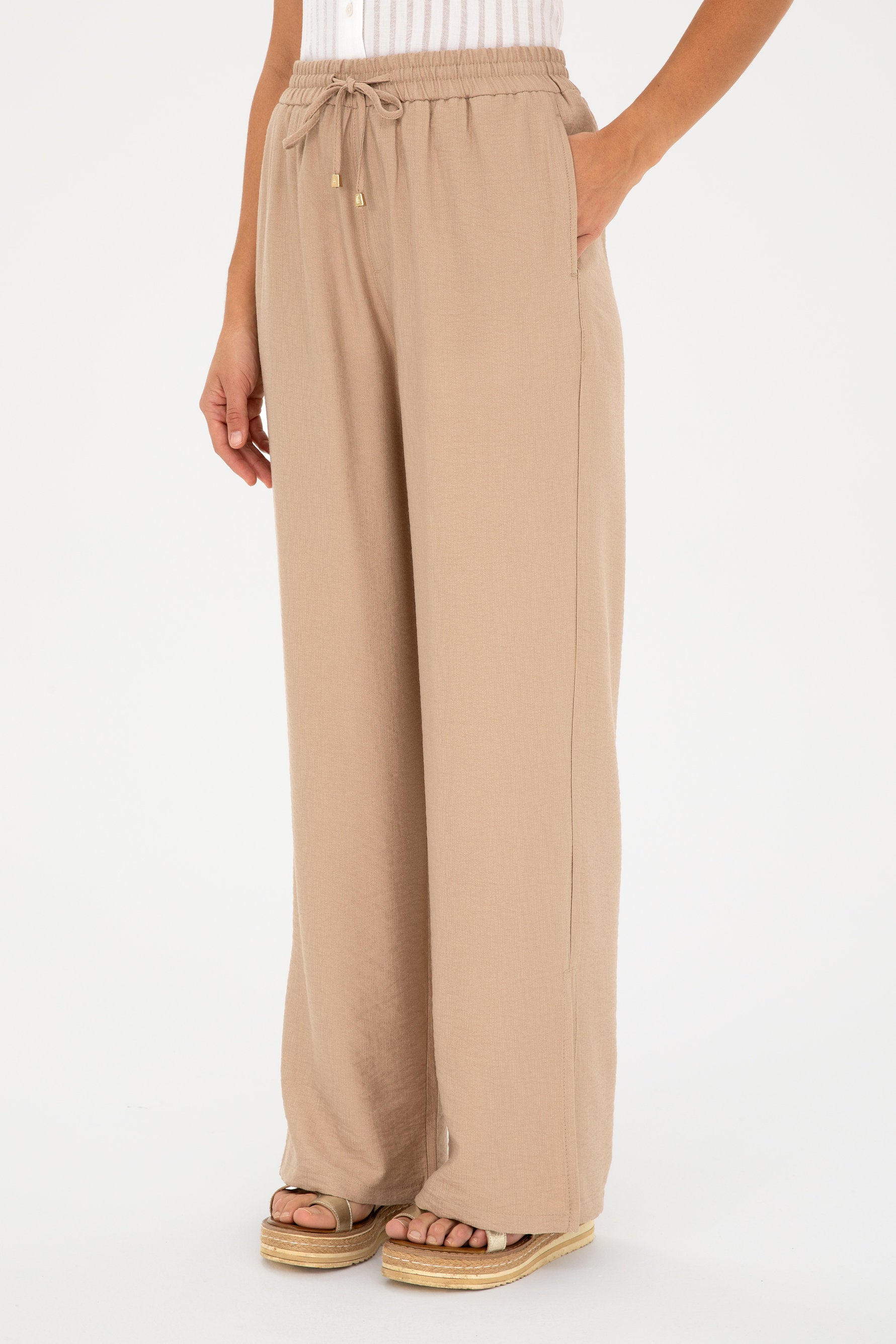 Beige Wide Leg Slip On Trousers_G082SZ0780 1824749_VR085_02