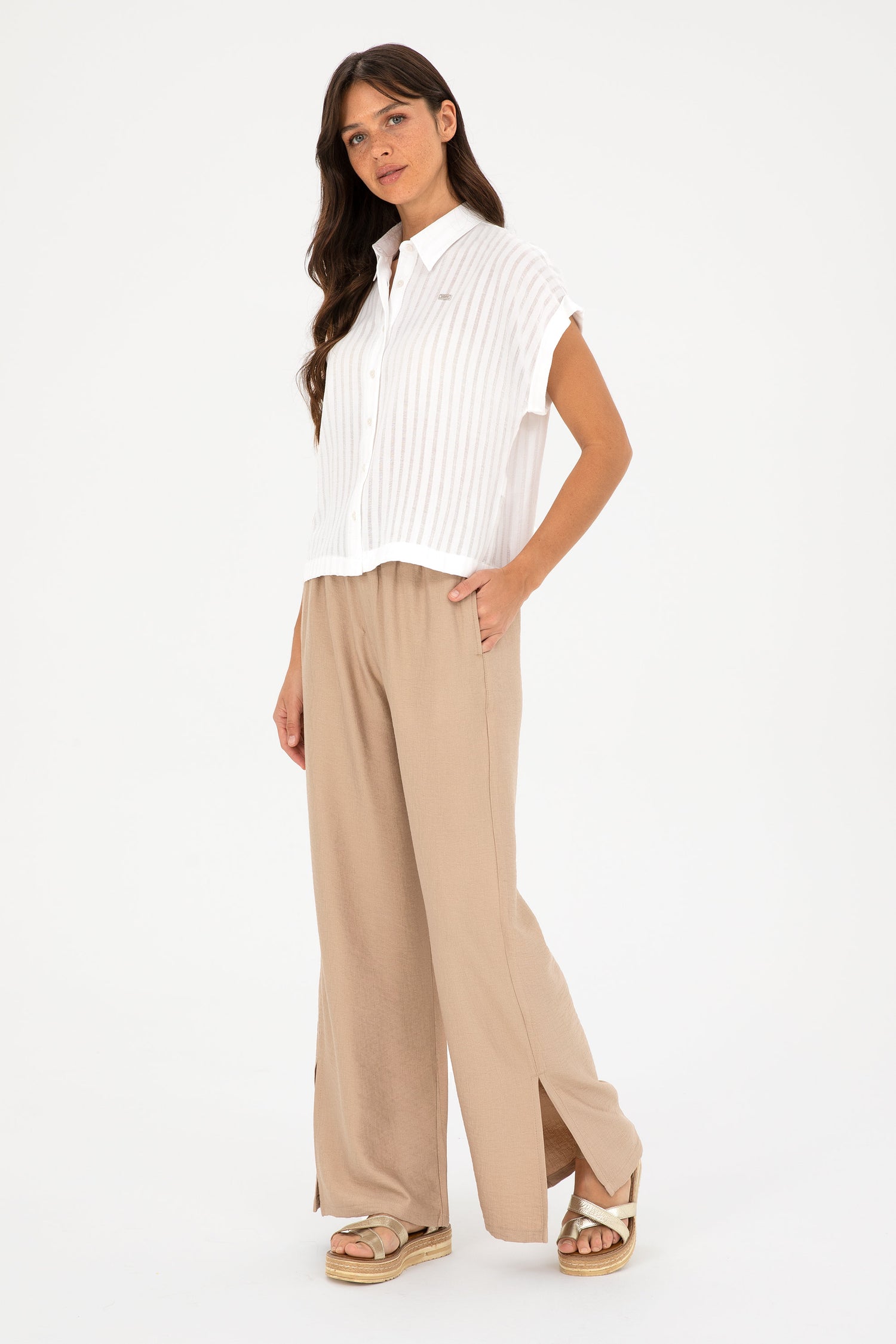 Beige Wide Leg Slip On Trousers_G082SZ0780 1824749_VR085_03