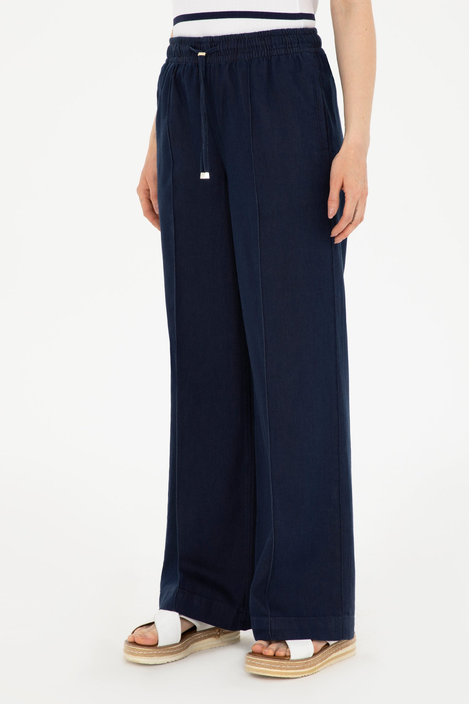 Navy Blue Wide Leg Slip On Trousers_G082SZ0800 1831200_DN0023_02