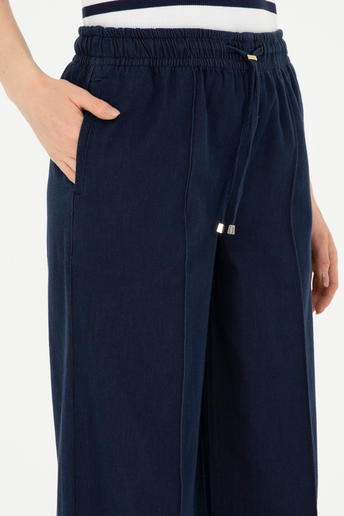 Navy Blue Wide Leg Slip On Trousers_G082SZ0800 1831200_DN0023_05