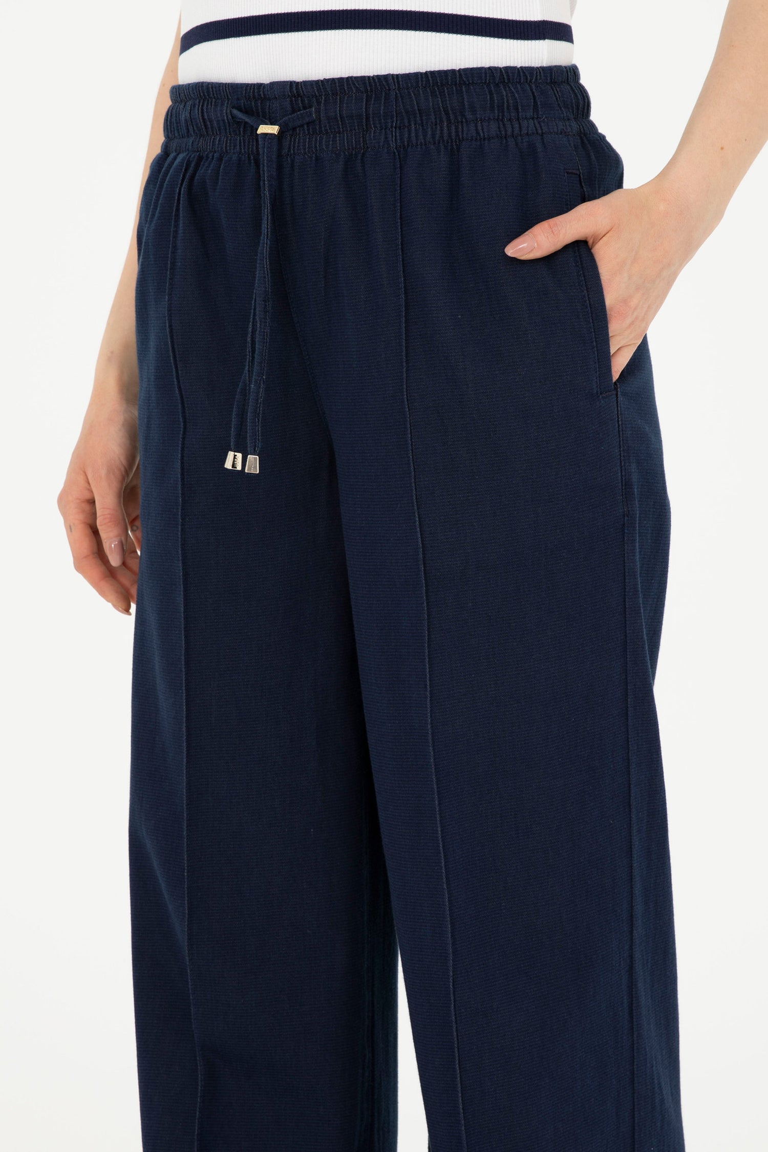 Navy Blue Wide Leg Slip On Trousers_G082SZ0800 1831200_DN0023_06