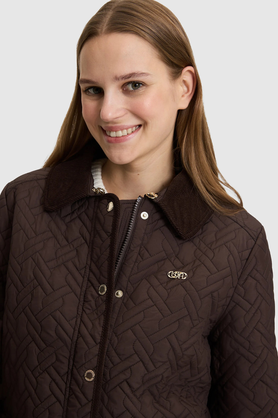 U.S. Polo Assn. Dark Brown Women Dark Brown Diamond Quilted Barn Jacket SKU: G082SZ0MS0 PU-13438_VR084 Image 02