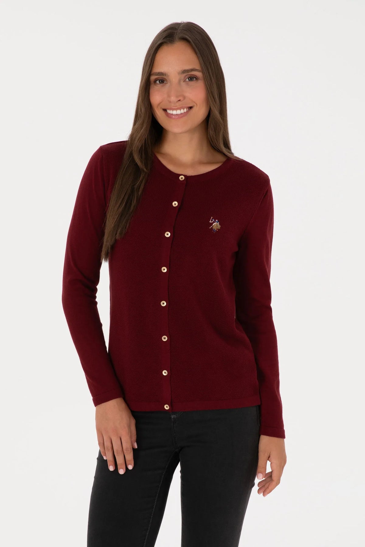 U.S. Polo Assn. Bordeaux Women Bordeaux Button Through Fine Knit Cardigan SKU: G082SZ0TH0 2226378_VR014 Image 01