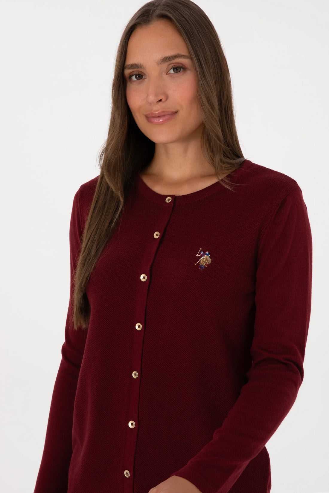 U.S. Polo Assn. Bordeaux Women Bordeaux Button Through Fine Knit Cardigan SKU: G082SZ0TH0 2226378_VR014 Image 02