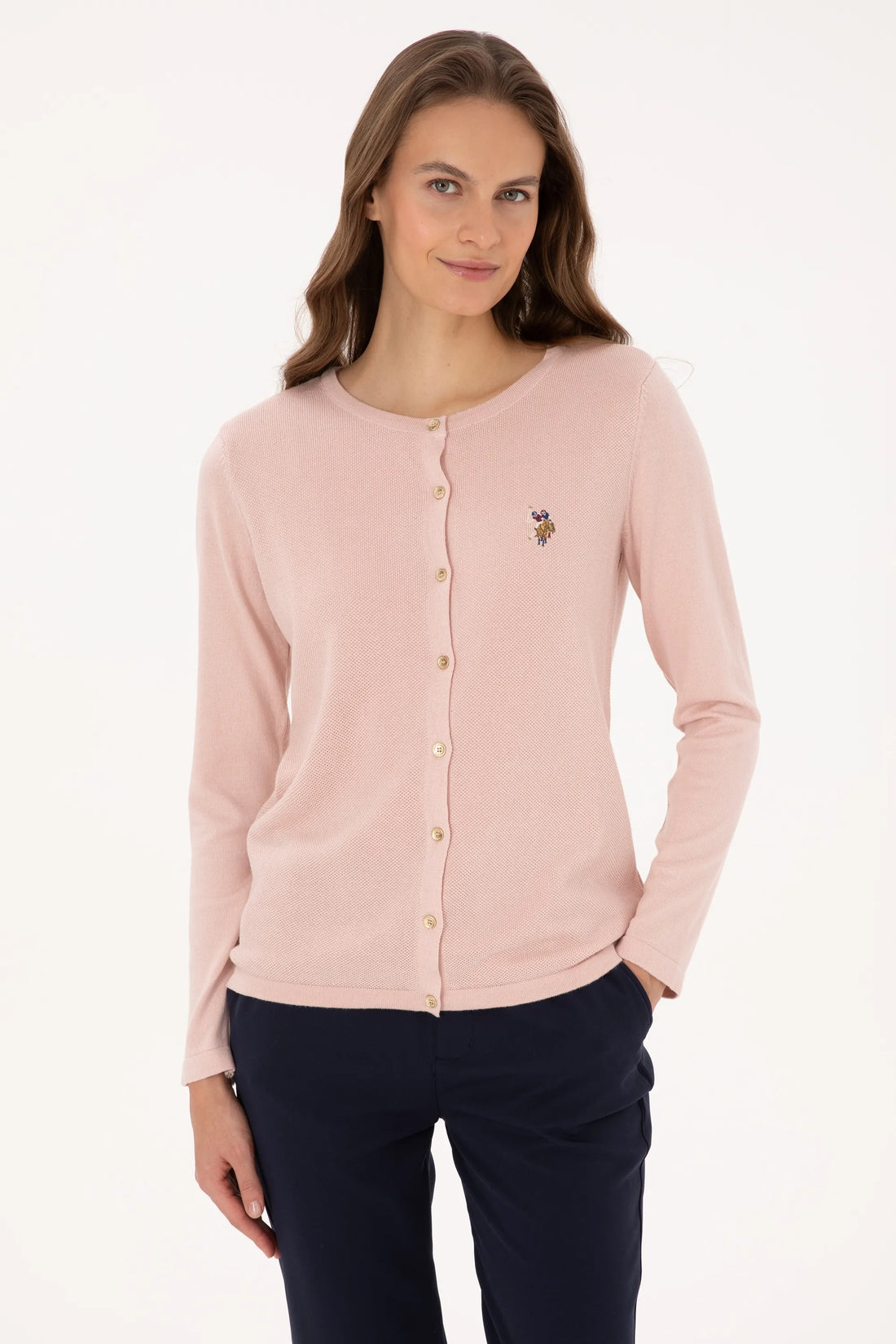 U.S. Polo Assn. Powder Women Powder Button Through Fine Knit Cardigan SKU: G082SZ0TH0 2226378_VR042 Image 03