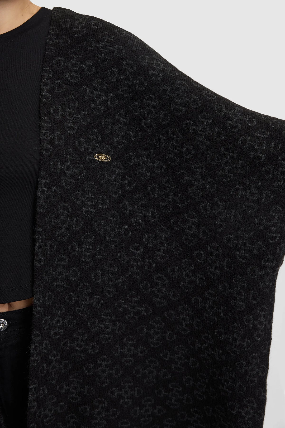 U.S. Polo Assn. Black Women Black Open Front Knitted Poncho SKU: G082SZ0TH0 PU-14984_VR046 Image 06