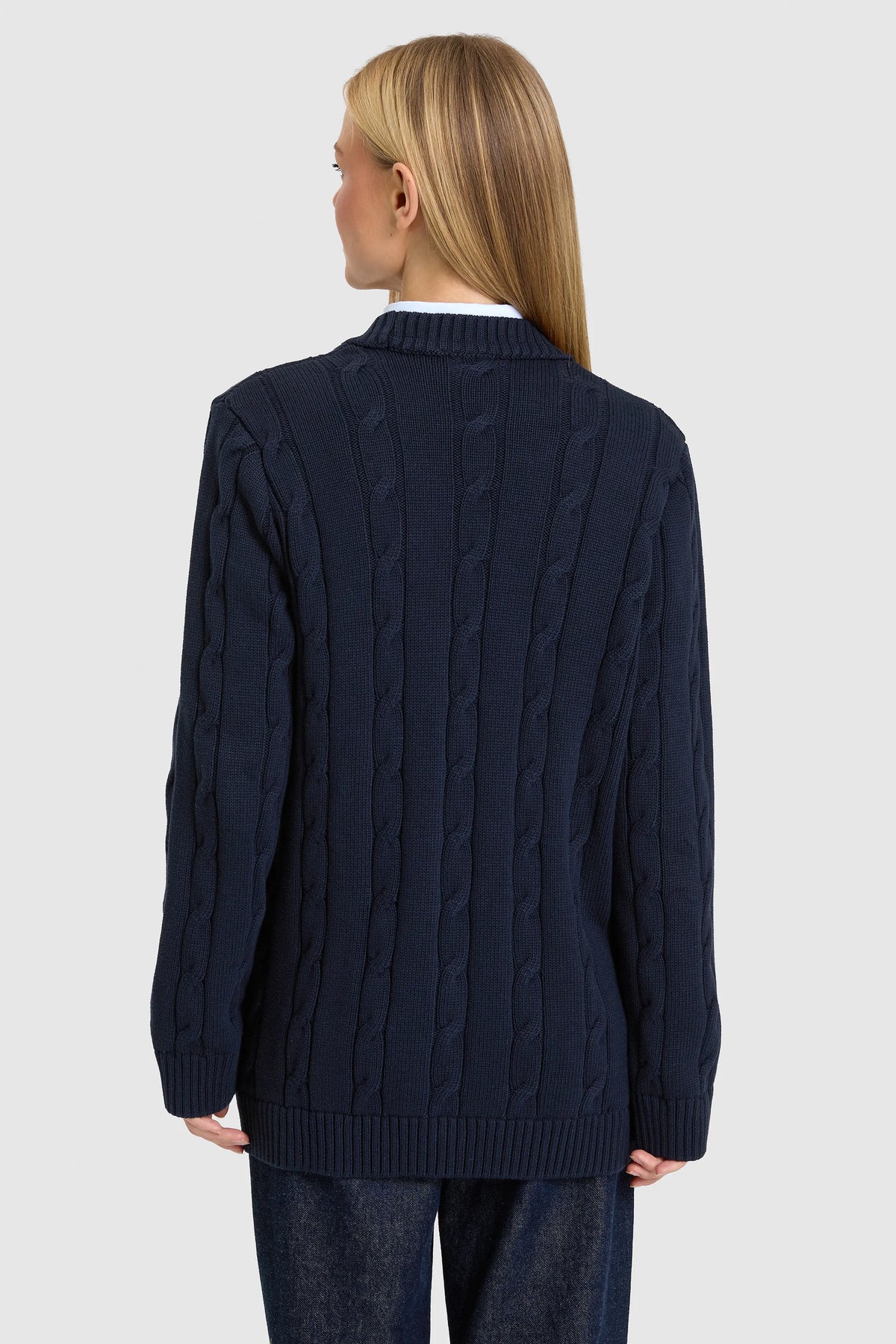 U.S. Polo Assn. Navy Women Navy Longline Ribbed Button Through Cardigan SKU: G082SZ0TH0 PU-16441_VR033 Image 05