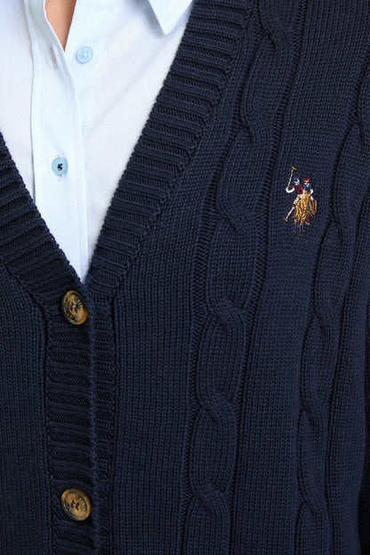 U.S. Polo Assn. Navy Women Navy Longline Ribbed Button Through Cardigan SKU: G082SZ0TH0 PU-16441_VR033 Image 06