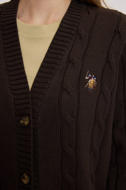 U.S. Polo Assn. Dark Brown Women Dark Brown Cable Knit Button Through Cardigan SKU: G082SZ0TH0 PU-16441_VR084 Image 06