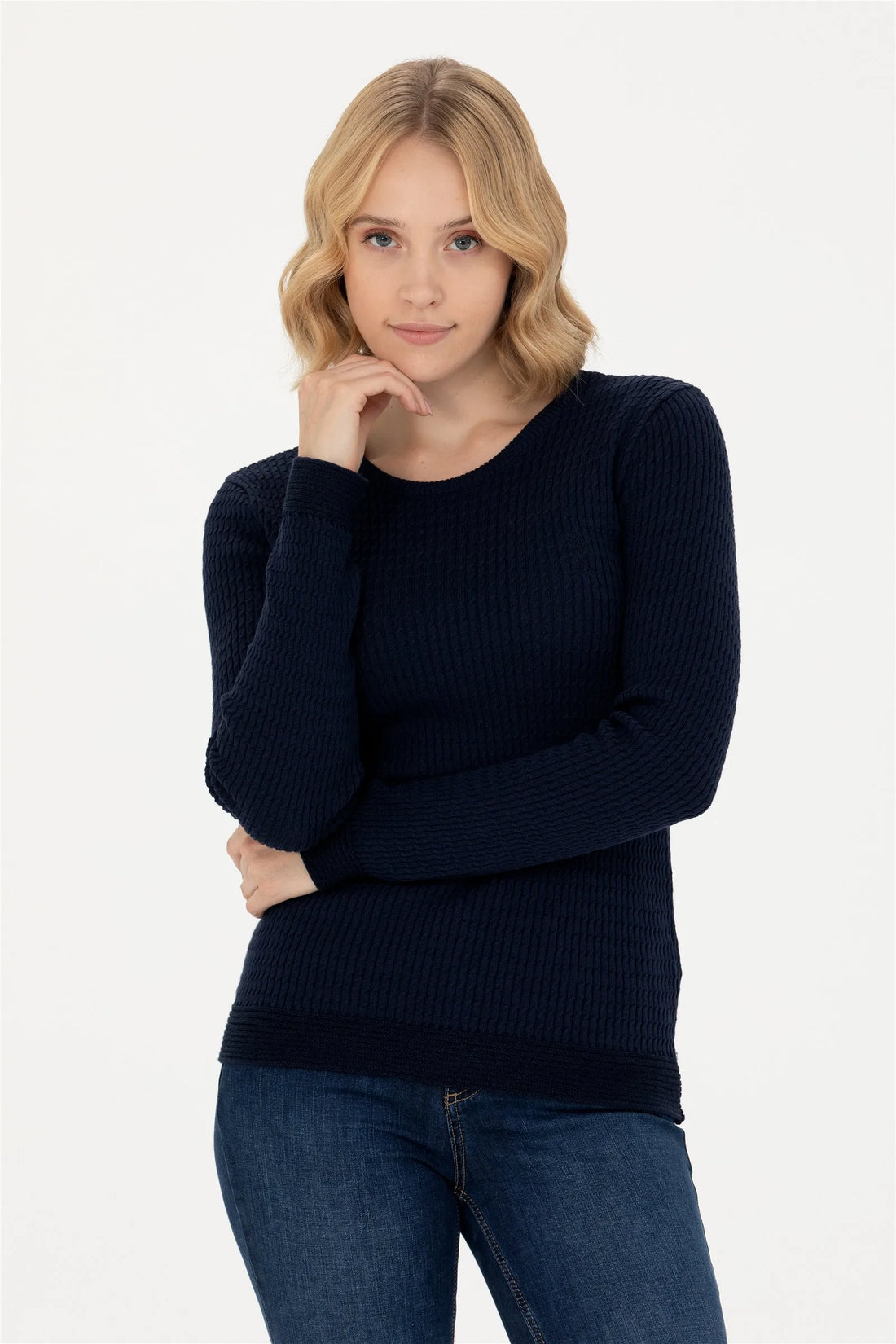 U.S. Polo Assn. Navy Women Navy Ribbed Crew Neck Pullover SKU: G082SZ0TK0 1629783_VR033 Image 01
