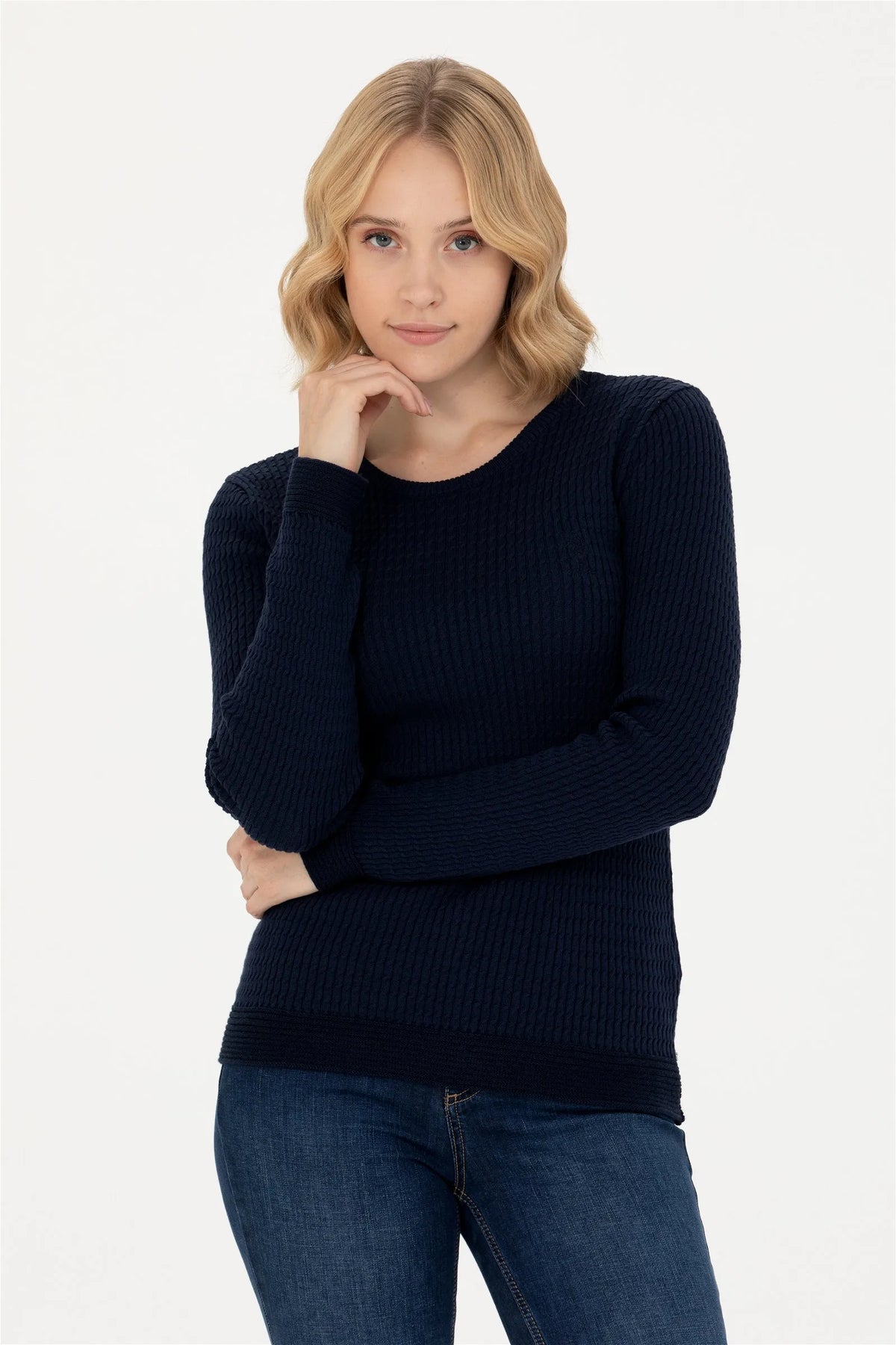U.S. Polo Assn. Navy Women Navy Ribbed Crew Neck Pullover SKU: G082SZ0TK0 1629783_VR033 Image 01