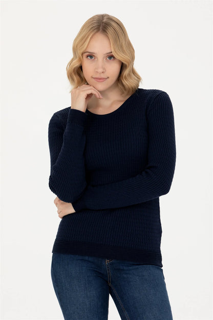 U.S. Polo Assn. Navy Women Navy Ribbed Crew Neck Pullover SKU: G082SZ0TK0 1629783_VR033 Image 01