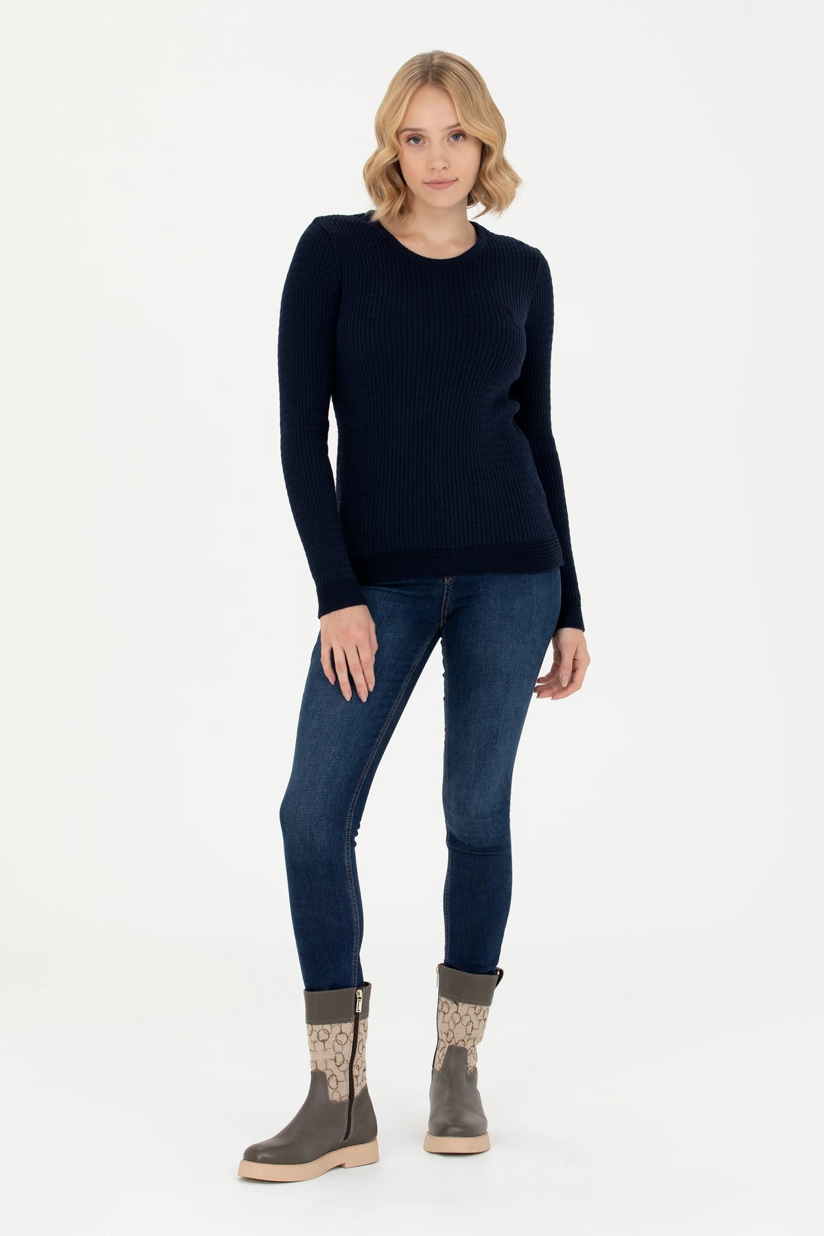 U.S. Polo Assn. Navy Women Navy Ribbed Crew Neck Pullover SKU: G082SZ0TK0 1629783_VR033 Image 04