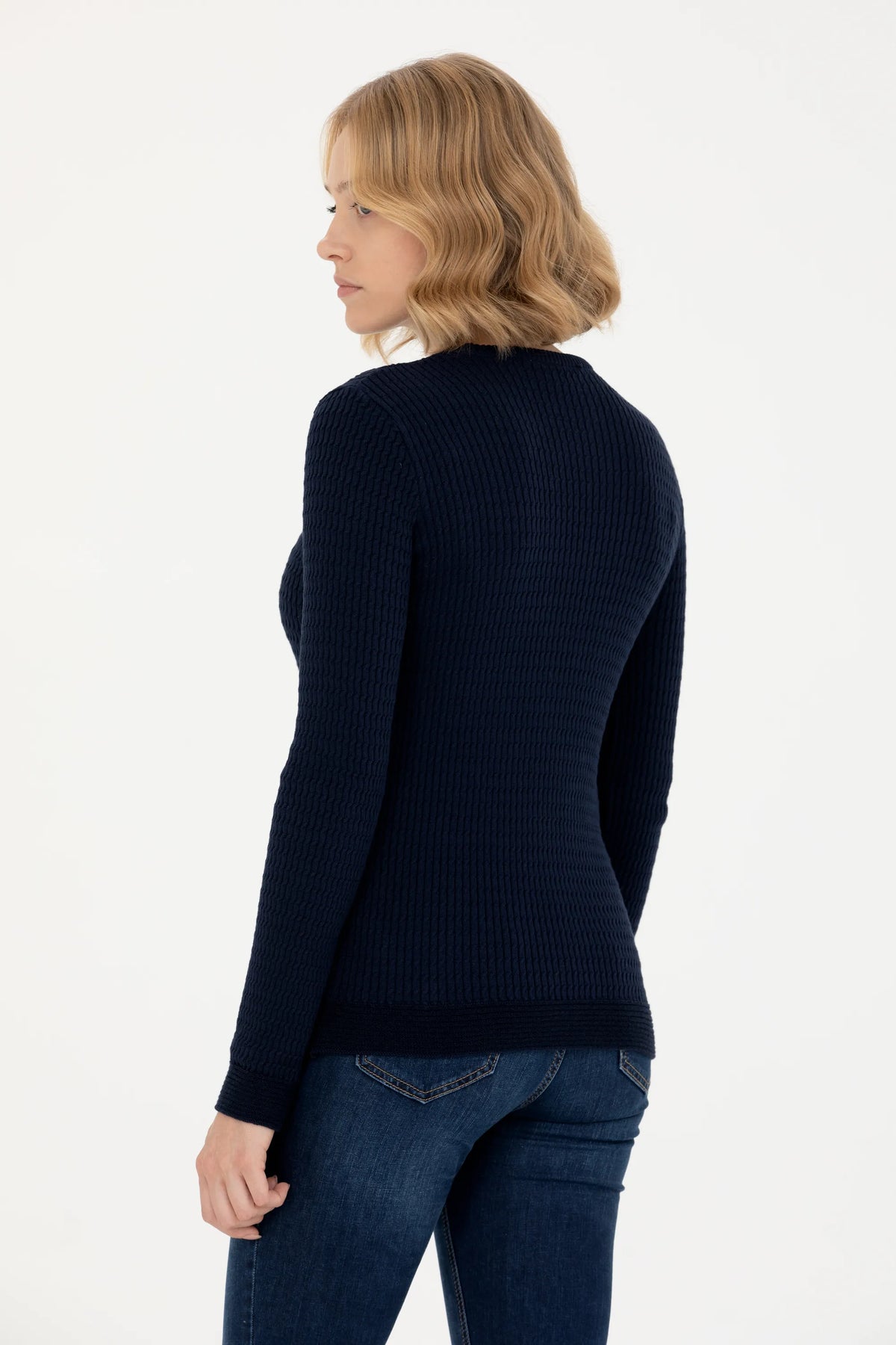 U.S. Polo Assn. Navy Women Navy Ribbed Crew Neck Pullover SKU: G082SZ0TK0 1629783_VR033 Image 05