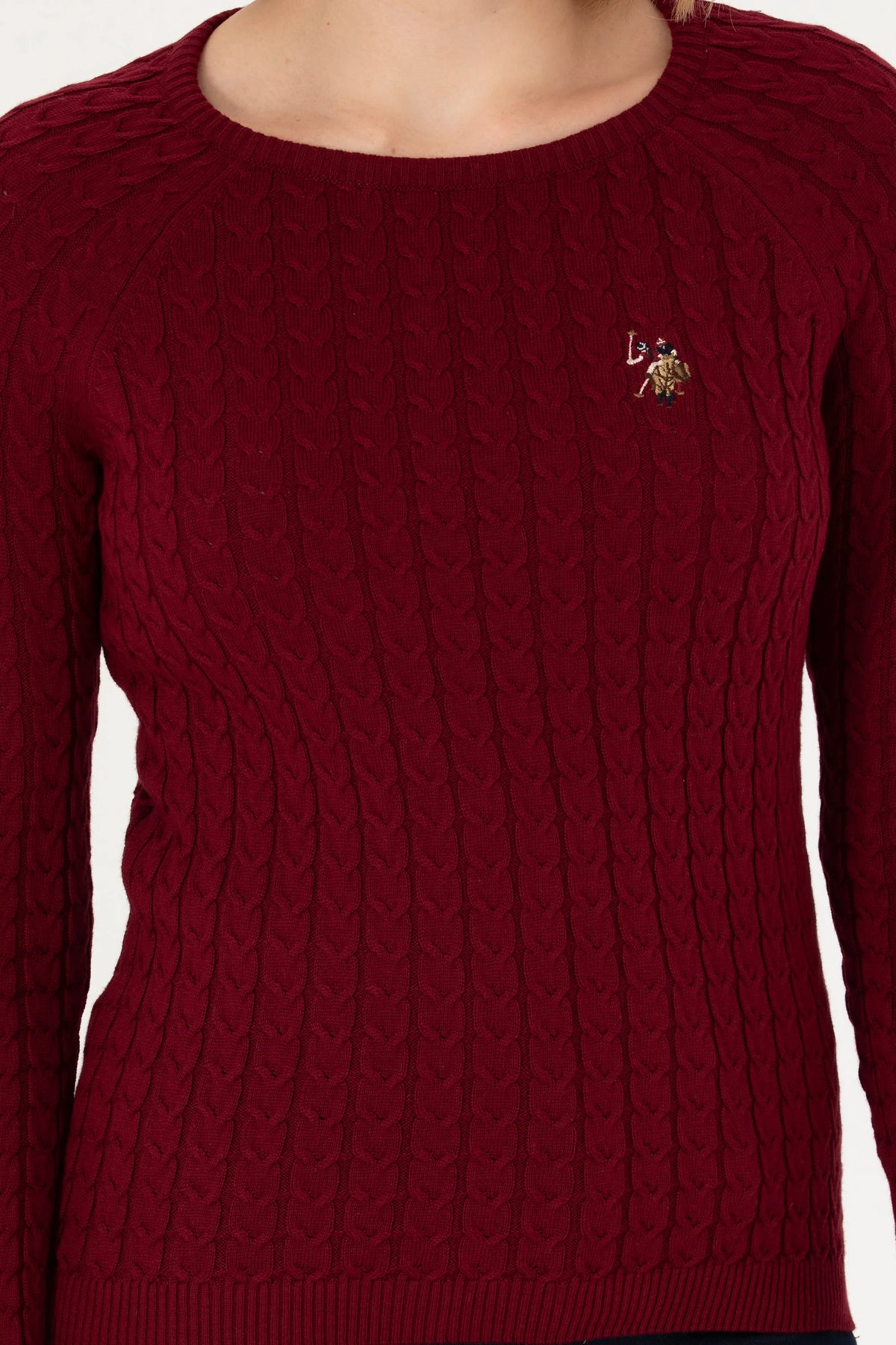 U.S. Polo Assn. Bordeaux Women Bordeaux Cable Knit Elbow Patch Crew Neck Pullover SKU: G082SZ0TK0 1629789_VR014 Image 06