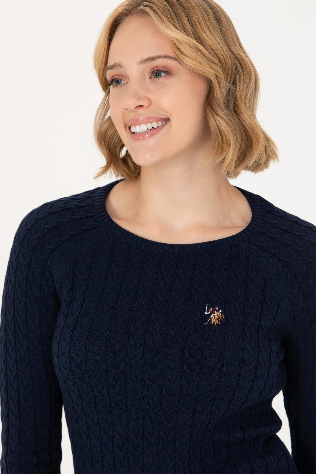 U.S. Polo Assn. Navy Women Navy Cable Knit Elbow Patch Crew Neck Pullover SKU: G082SZ0TK0 1629789_VR033 Image 02