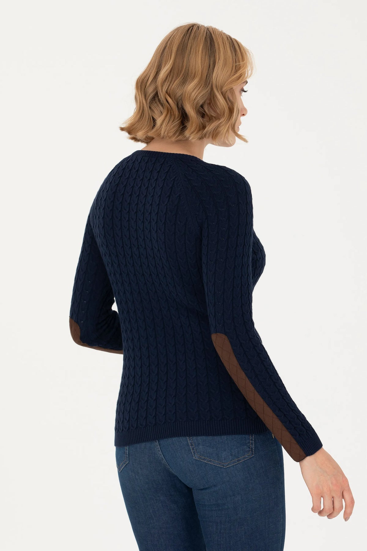 U.S. Polo Assn. Navy Women Navy Cable Knit Elbow Patch Crew Neck Pullover SKU: G082SZ0TK0 1629789_VR033 Image 05