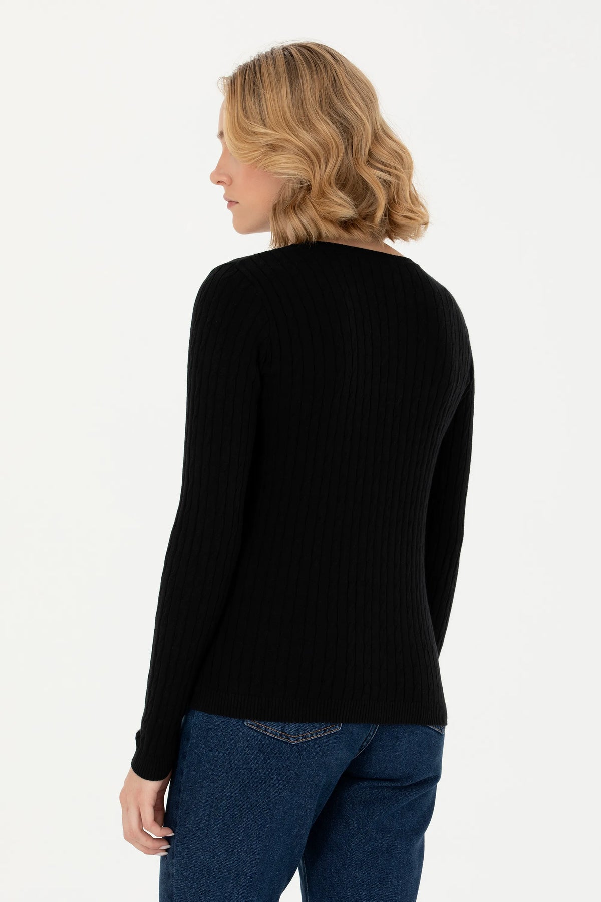 U.S. Polo Assn. Black Women Black Fine Knit V Neck Pullover SKU: G082SZ0TK0 1629848_VR046 Image 05