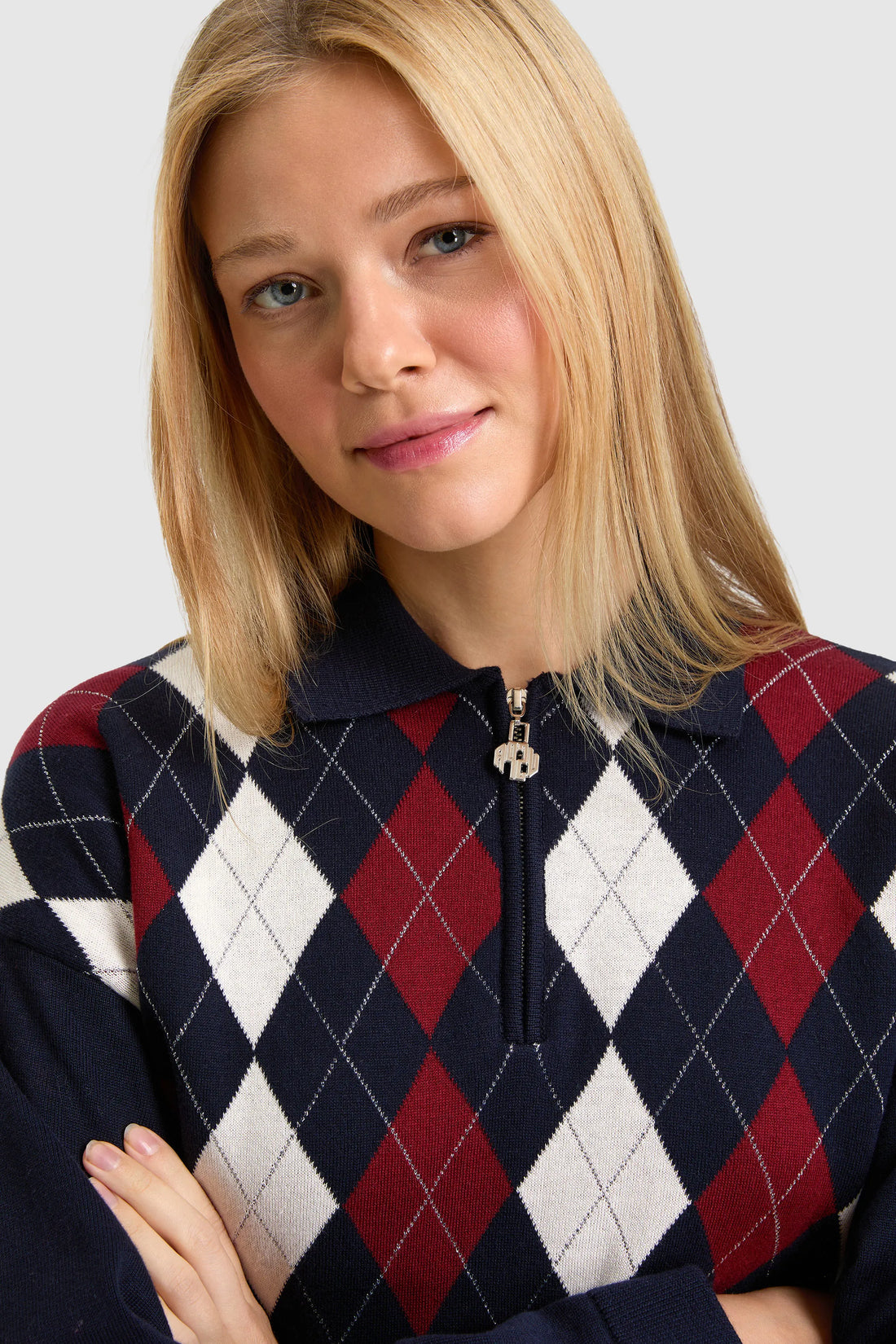 U.S. Polo Assn. Navy Women Navy Oversized Argyle Half Zip Sweater SKU: G082SZ0TK0 PU-14327_VR033 Image 02