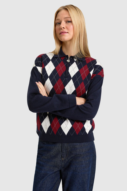 U.S. Polo Assn. Navy Women Navy Oversized Argyle Half Zip Sweater SKU: G082SZ0TK0 PU-14327_VR033 Image 03