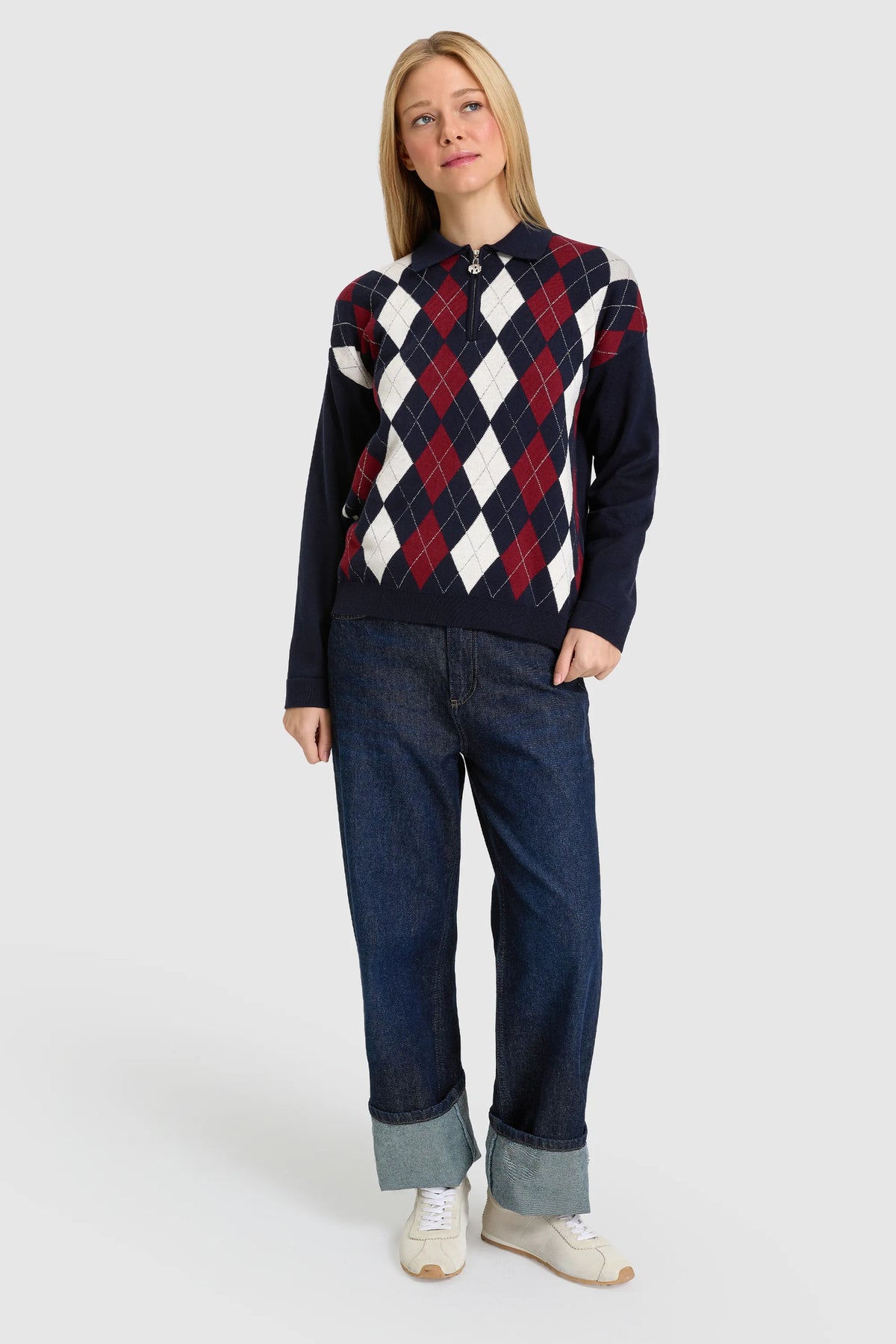 U.S. Polo Assn. Navy Women Navy Oversized Argyle Half Zip Sweater SKU: G082SZ0TK0 PU-14327_VR033 Image 04