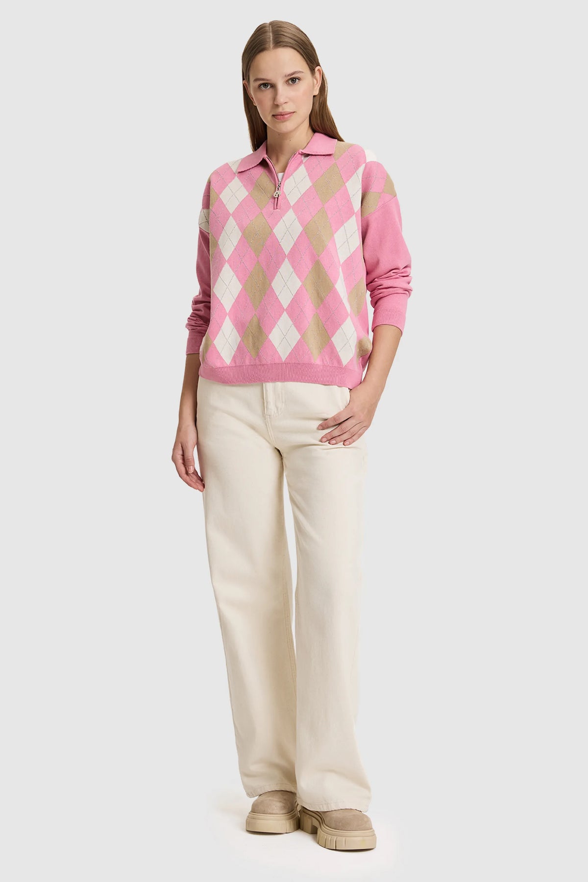 U.S. Polo Assn. Pink Women Pink Long Sleeve Argyle Knitted Polo Shirt SKU: G082SZ0TK0 PU-14327_VR041 Image 04