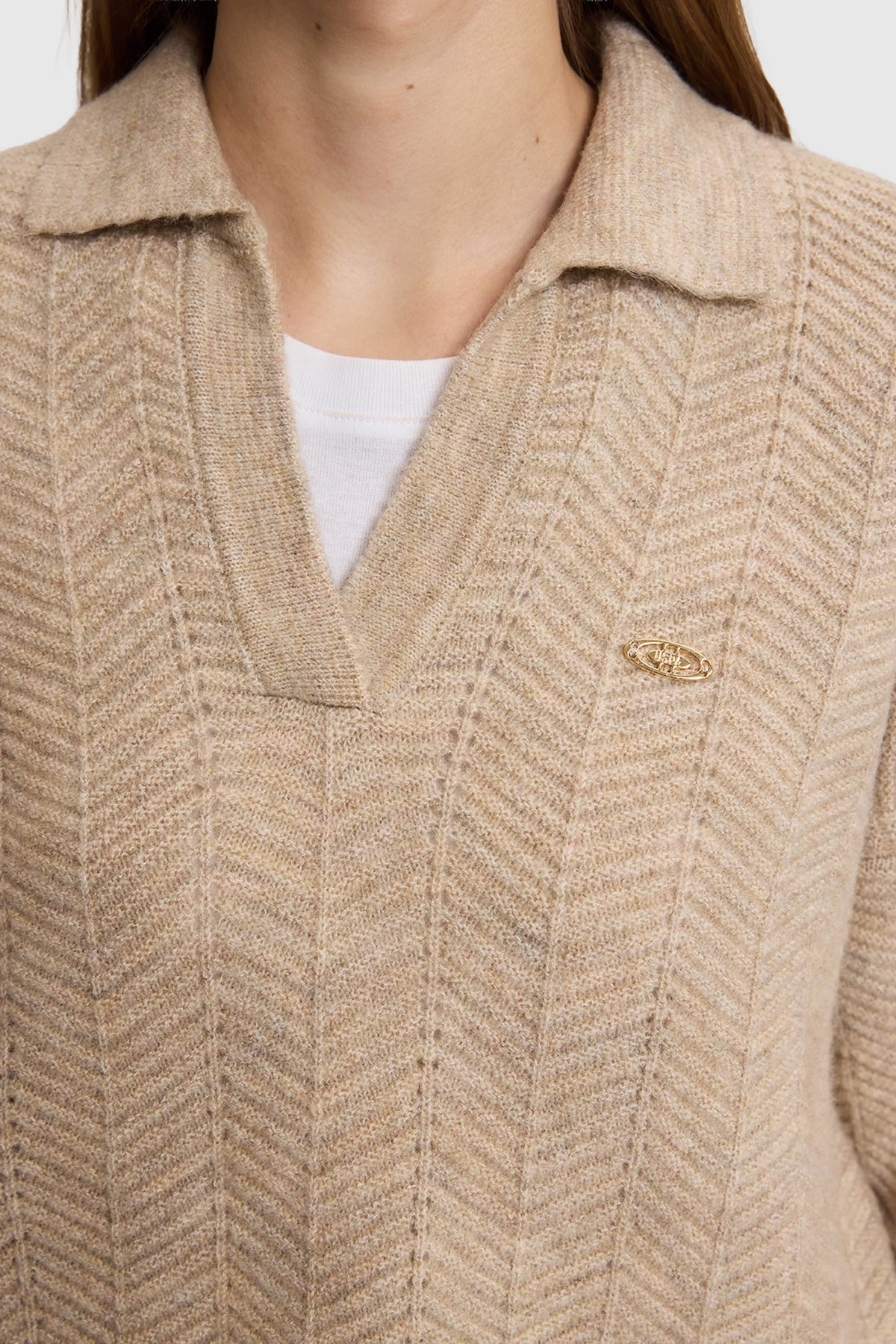 U.S. Polo Assn. Camel Women Camel Long Sleeve Knitted Open Collar Polo Shirt SKU: G082SZ0TK0 PU-14329_VR015 Image 06