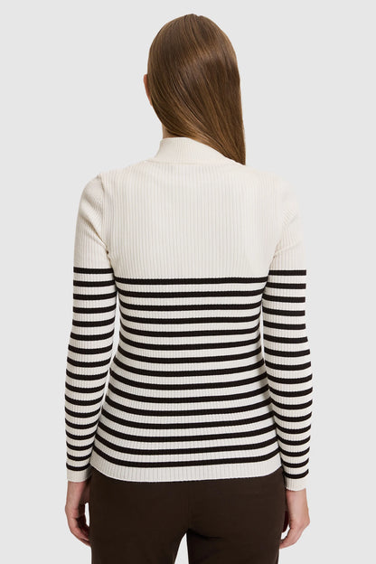 U.S. Polo Assn. Ivory Women Ivory Striped Half Zip Knitted Pullover SKU: G082SZ0TK0 PU-14338_VR265 Image 05