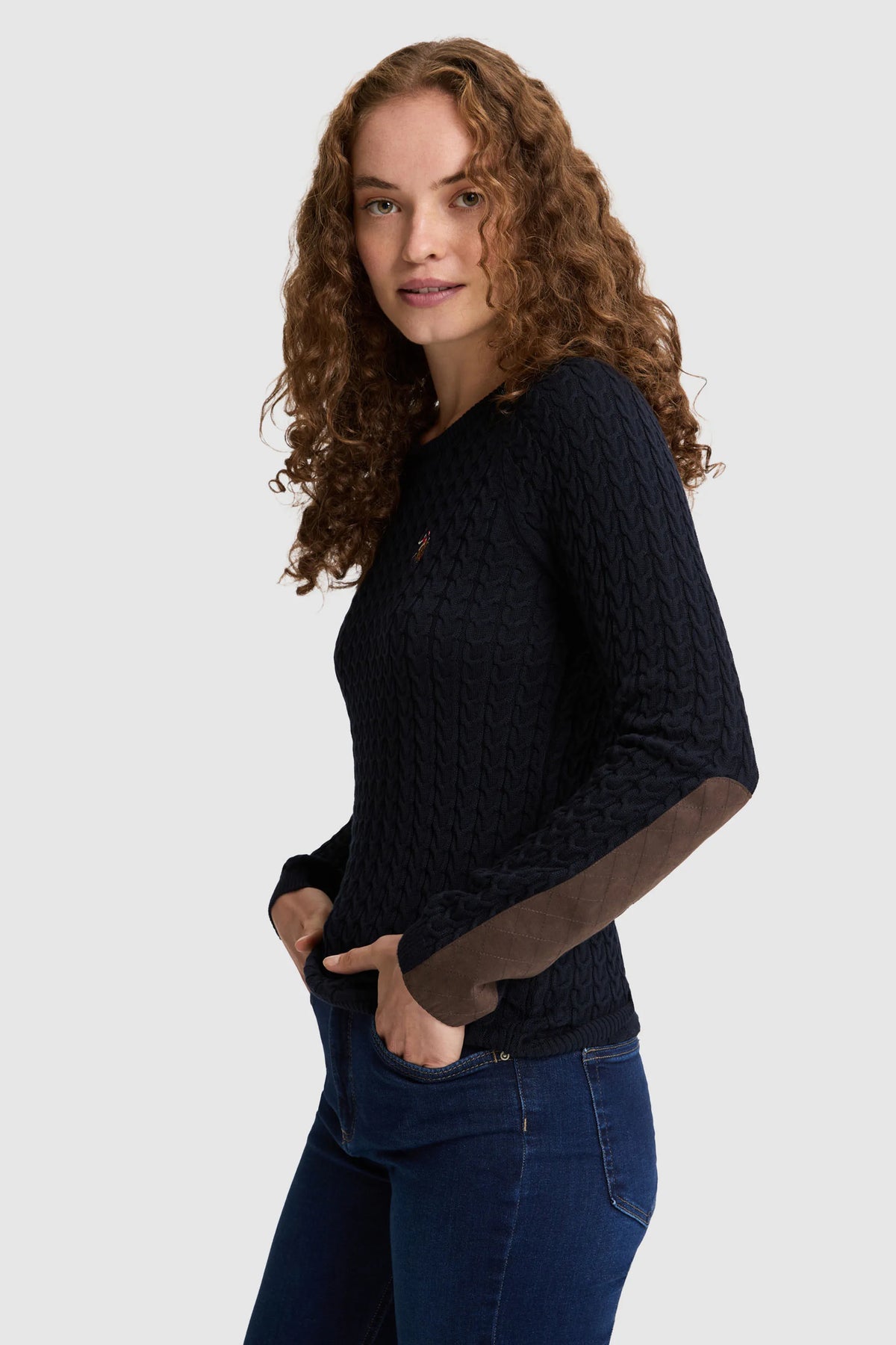 U.S. Polo Assn. Navy Women Navy Cable Knit Crew Neck Pullover SKU: G082SZ0TK0 PU-14842_VR033 Image 03