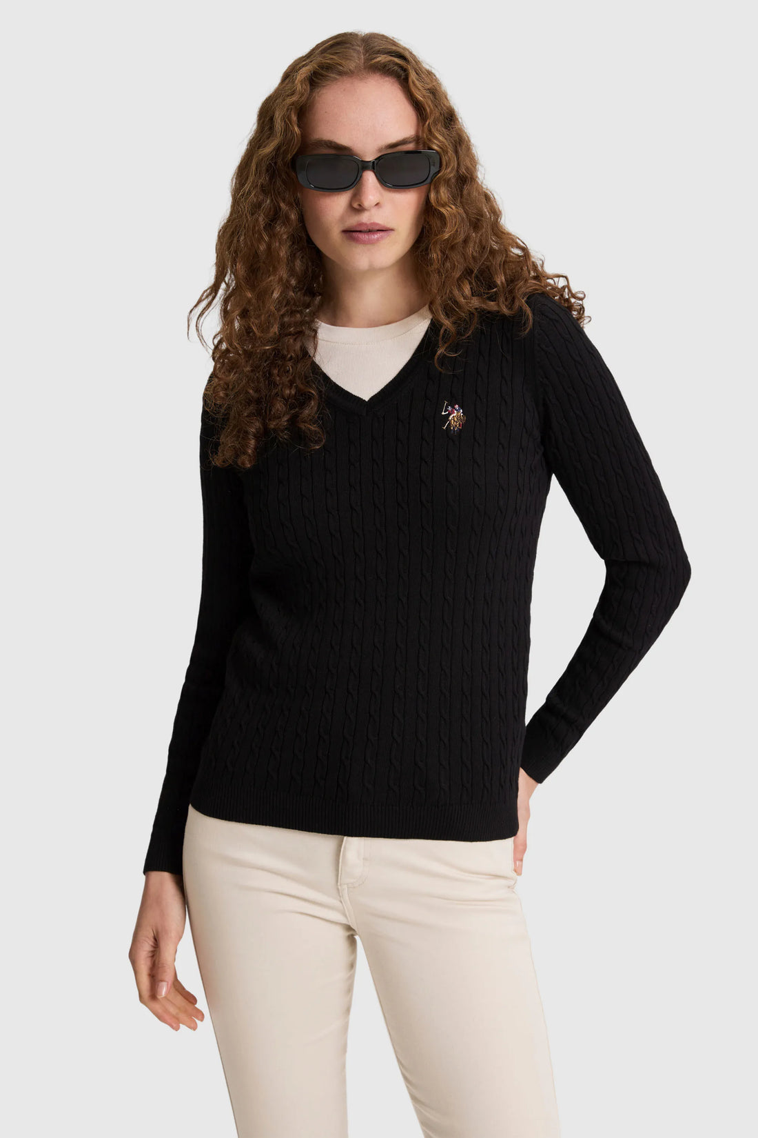 U.S. Polo Assn. Black Women Black Slim Fit Fine Knit Crew Neck Pullover SKU: G082SZ0TK0 PU-14846_VR046 Image 02