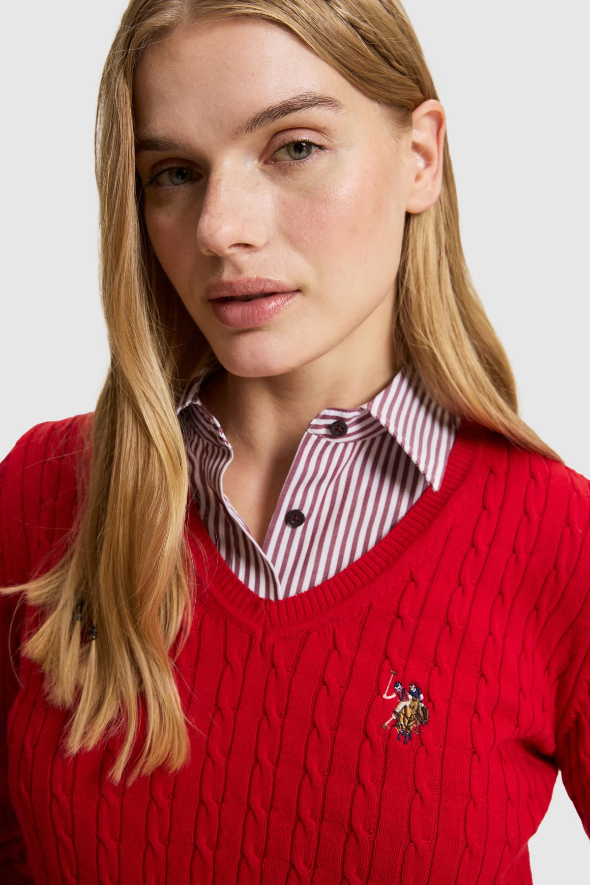 U.S. Polo Assn. Basic Red Women Red Cable Knit Crew Neck Pullover SKU: G082SZ0TK0 PU-14846_VR171 Image 02