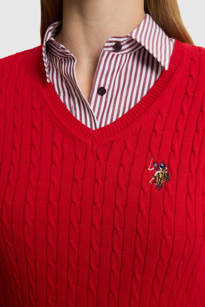 U.S. Polo Assn. Basic Red Women Red Cable Knit Crew Neck Pullover SKU: G082SZ0TK0 PU-14846_VR171 Image 06