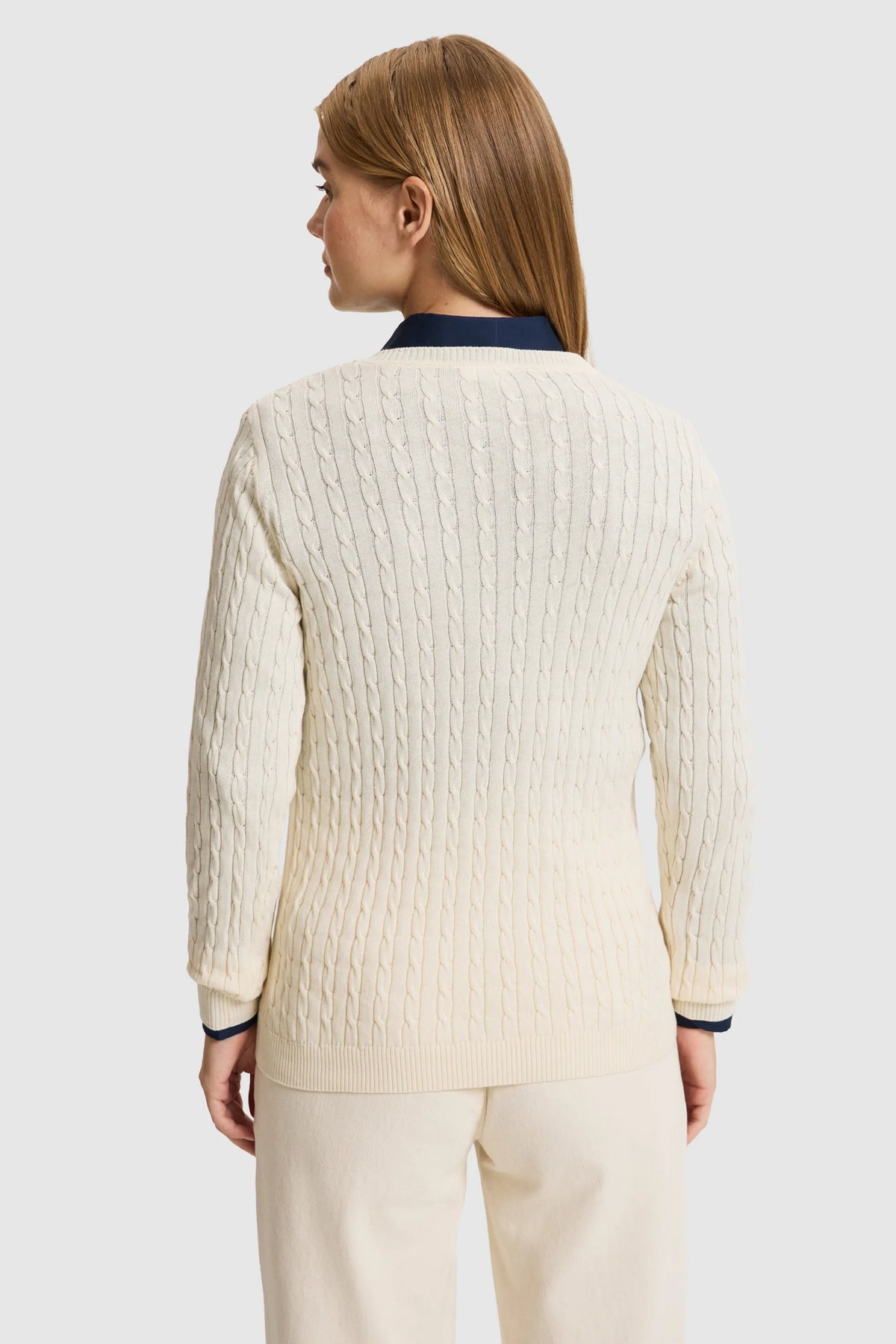 U.S. Polo Assn. Ivory Women Ivory Cable Knit V Neck Pullover SKU: G082SZ0TK0 PU-14846_VR265 Image 05
