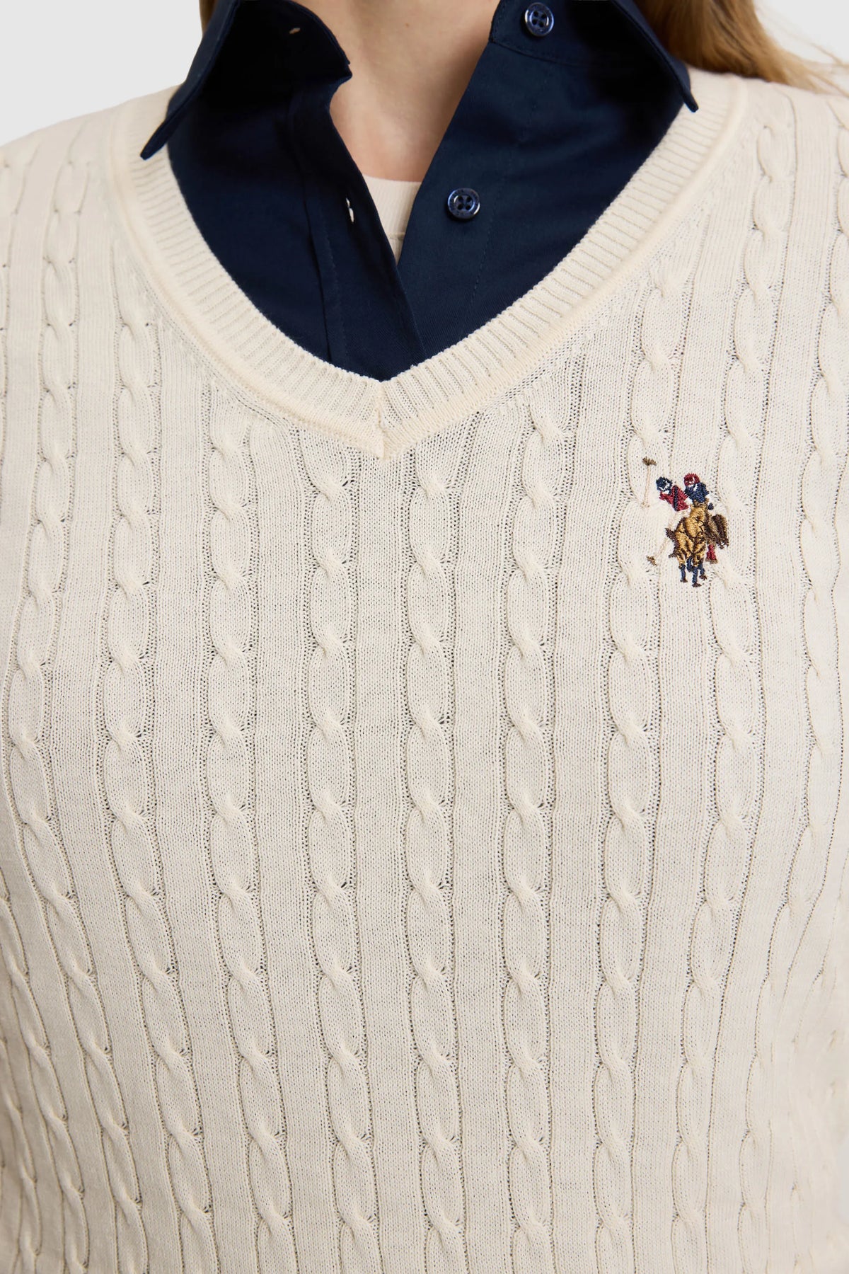 U.S. Polo Assn. Ivory Women Ivory Cable Knit V Neck Pullover SKU: G082SZ0TK0 PU-14846_VR265 Image 06