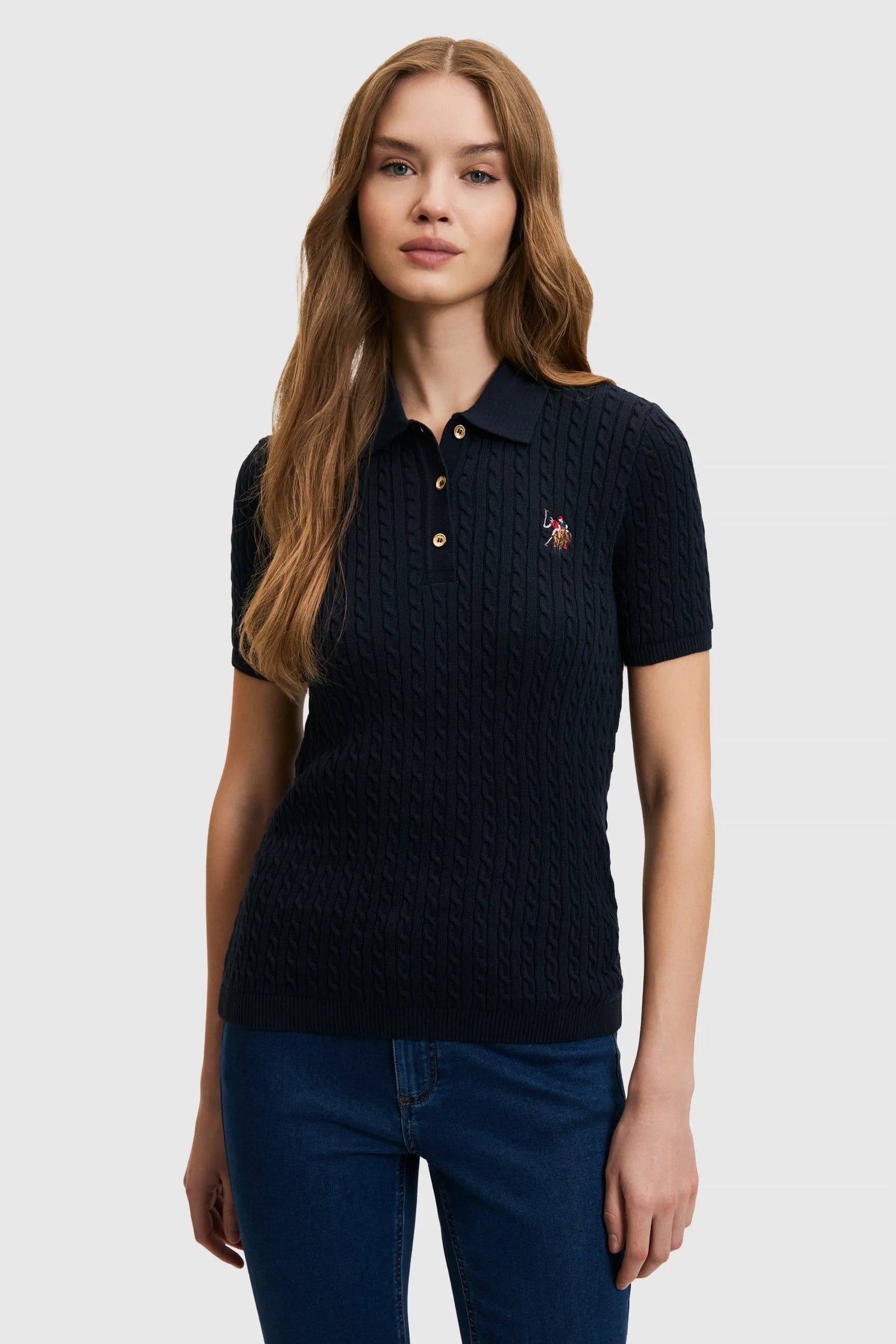 U.S. Polo Assn. Navy Blue Women Navy Blue Polo Shirt SKU: G082SZ0TK0 PU-9103_VR033 Image 03