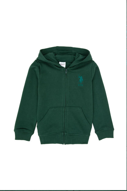 U.S. Polo Assn. Dark Green Boys Dark Green Zip Through Hooded Hoodie SKU: G083SZ0820 2235243_VR079 Image 01