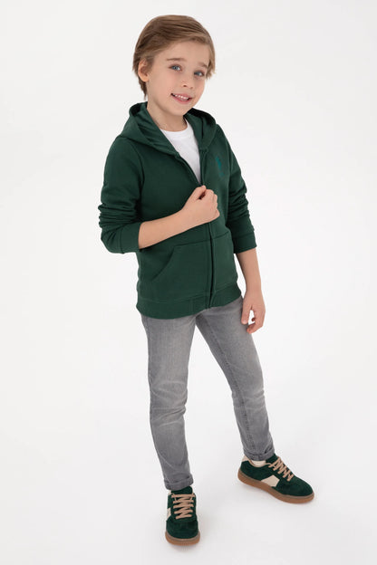 U.S. Polo Assn. Dark Green Boys Dark Green Zip Through Hooded Hoodie SKU: G083SZ0820 2235243_VR079 Image 02