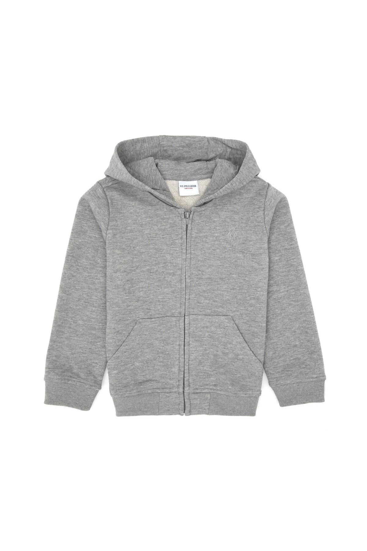 U.S. Polo Assn. Grey Melange Boys Grey Melange Zip Through Hooded Hoodie SKU: G083SZ0820 2235243_VR086 Image 01