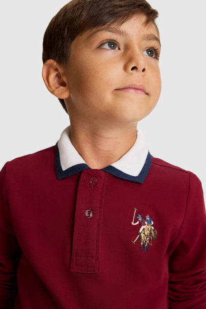 U.S. Polo Assn. Bordeaux Boys Bordeaux Long Sleeve Contrast Collar Rugby Polo Shirt SKU: G083SZ0820 PU-13177_VR014 Image 02
