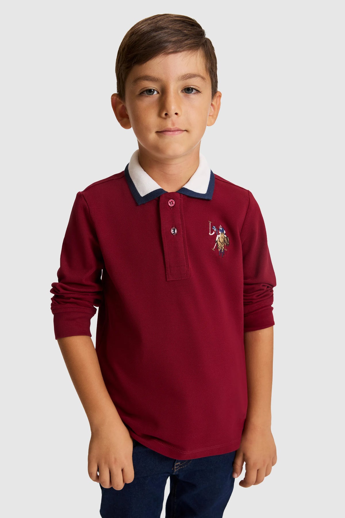 U.S. Polo Assn. Bordeaux Boys Bordeaux Long Sleeve Contrast Collar Rugby Polo Shirt SKU: G083SZ0820 PU-13177_VR014 Image 03