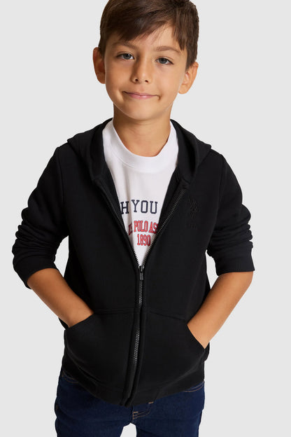 U.S. Polo Assn. Black Boys Black Zip Through Hooded Cotton Hoodie SKU: G083SZ0820 PU-13180_VR046 Image 01