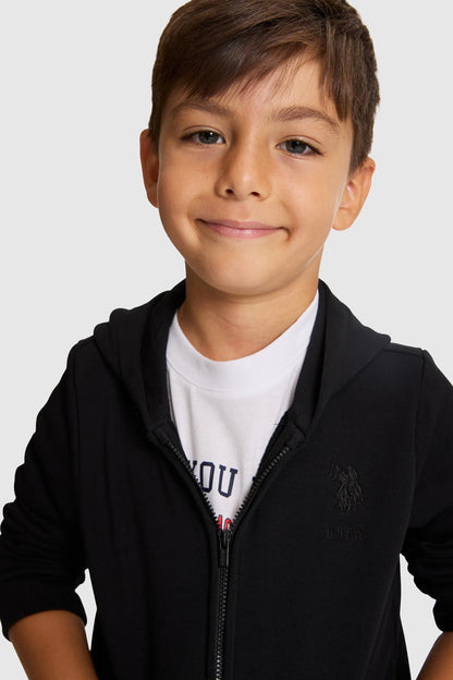 U.S. Polo Assn. Black Boys Black Zip Through Hooded Cotton Hoodie SKU: G083SZ0820 PU-13180_VR046 Image 02