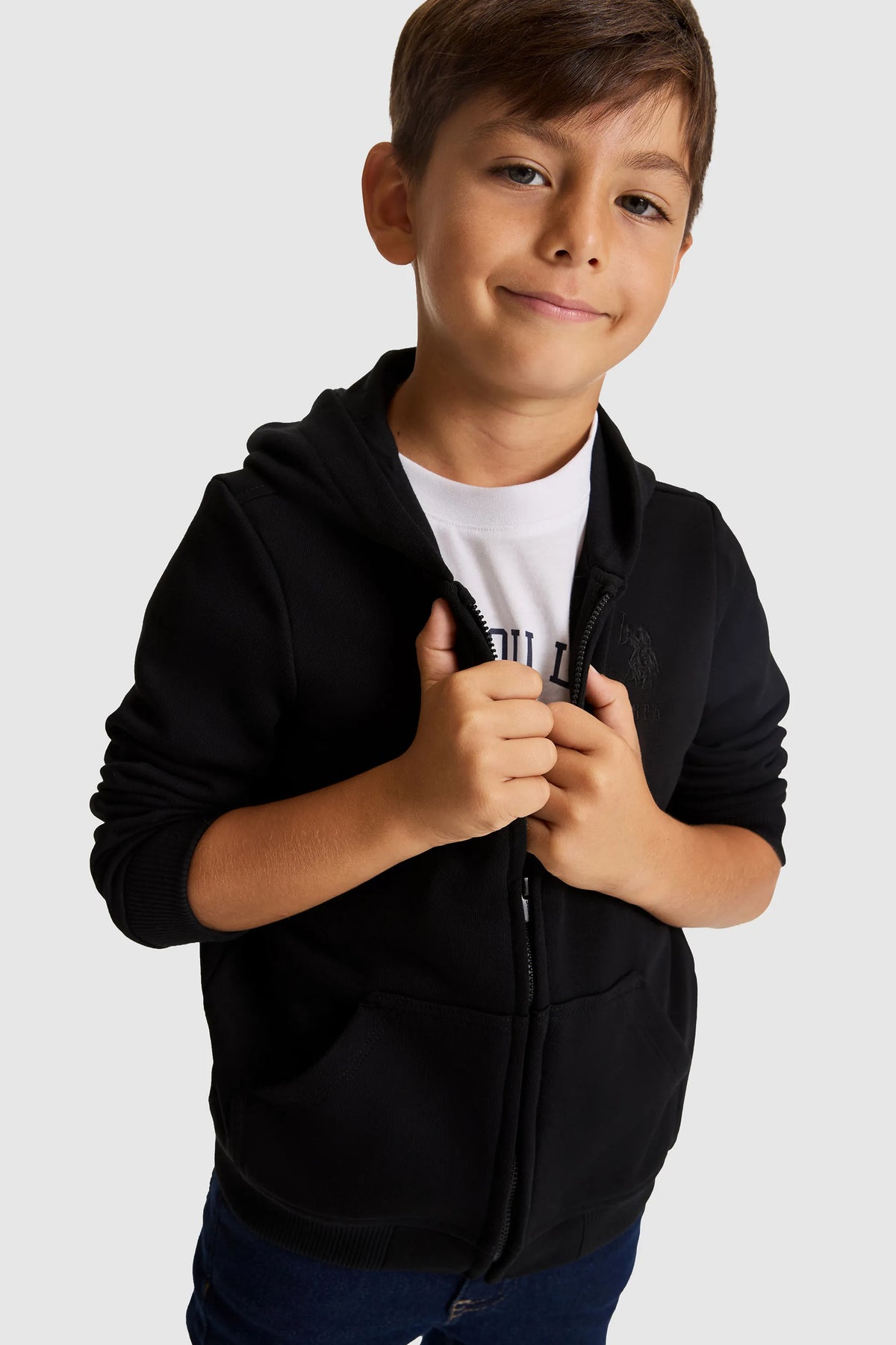 U.S. Polo Assn. Black Boys Black Zip Through Hooded Cotton Hoodie SKU: G083SZ0820 PU-13180_VR046 Image 03