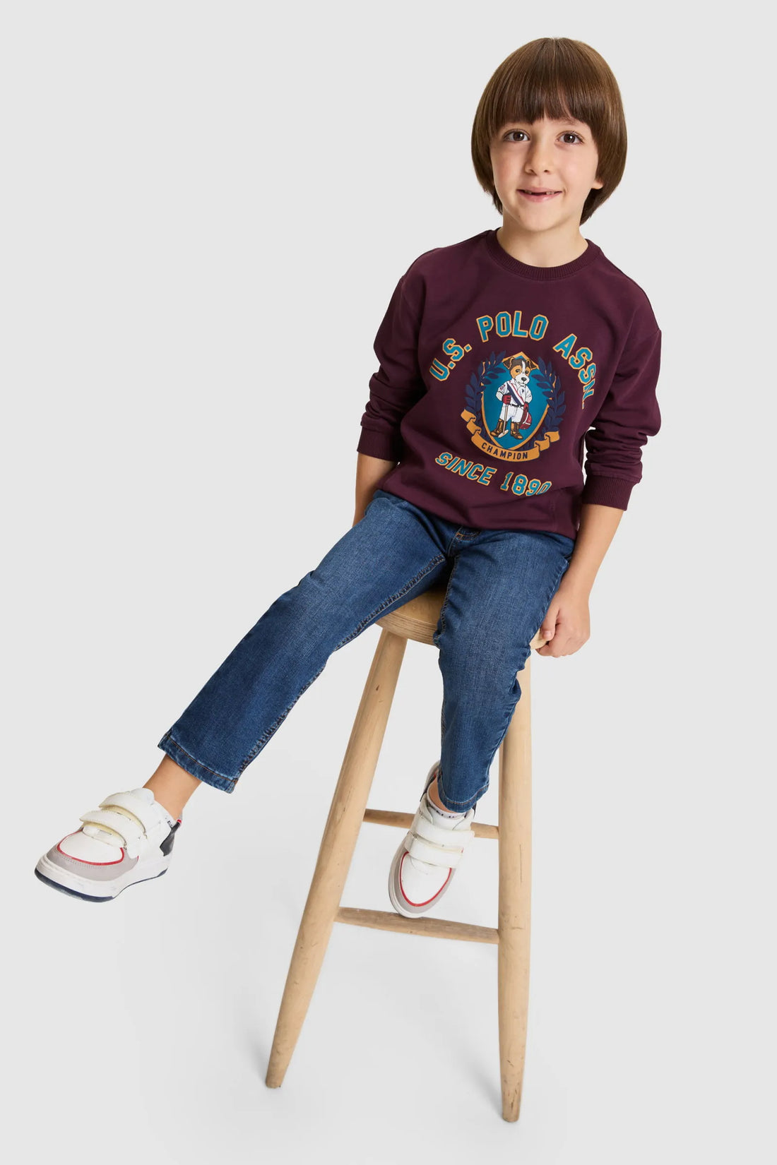 U.S. Polo Assn. Dark Plum Boys Dark Plum Crew Neck Printed Sweatshirt SKU: G083SZ0820 PU-13774_VR180 Image 01