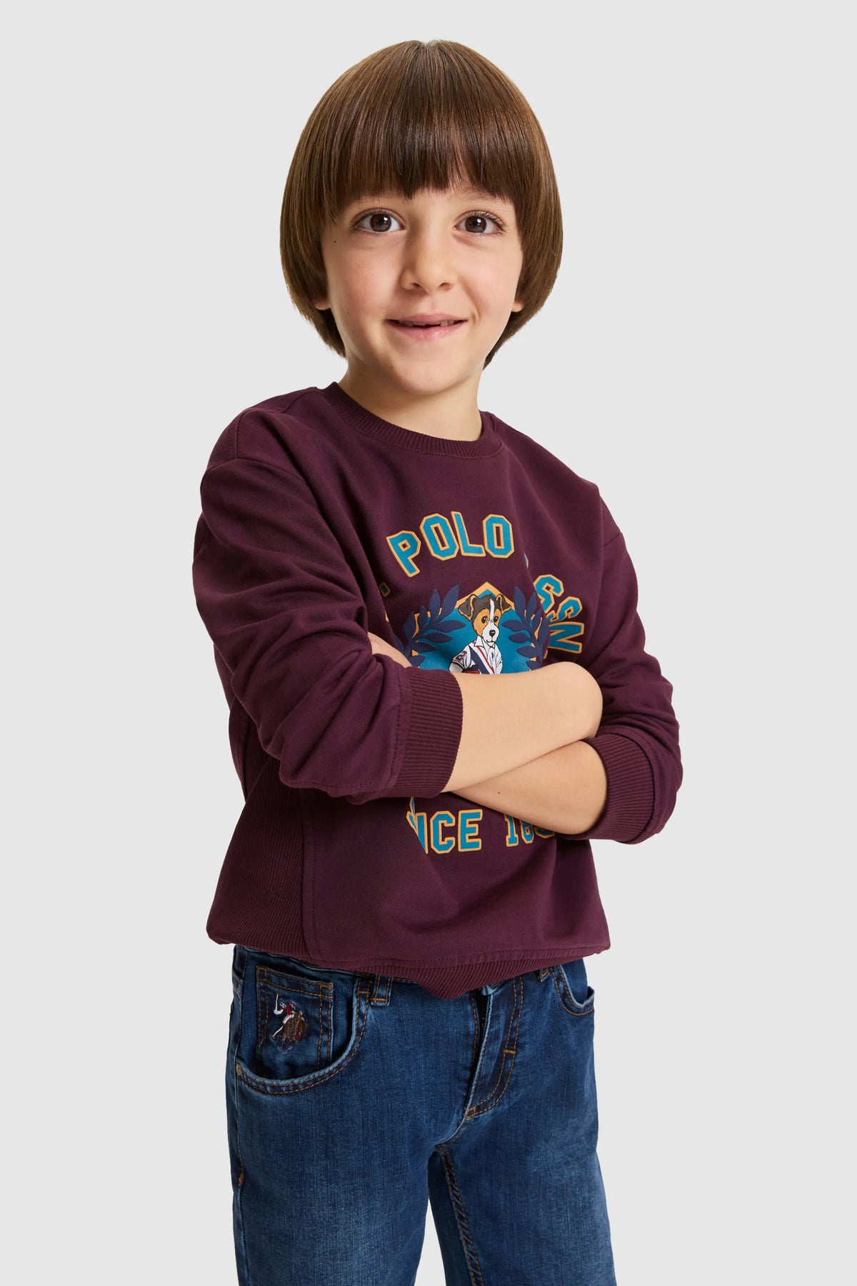 U.S. Polo Assn. Dark Plum Boys Dark Plum Crew Neck Printed Sweatshirt SKU: G083SZ0820 PU-13774_VR180 Image 04