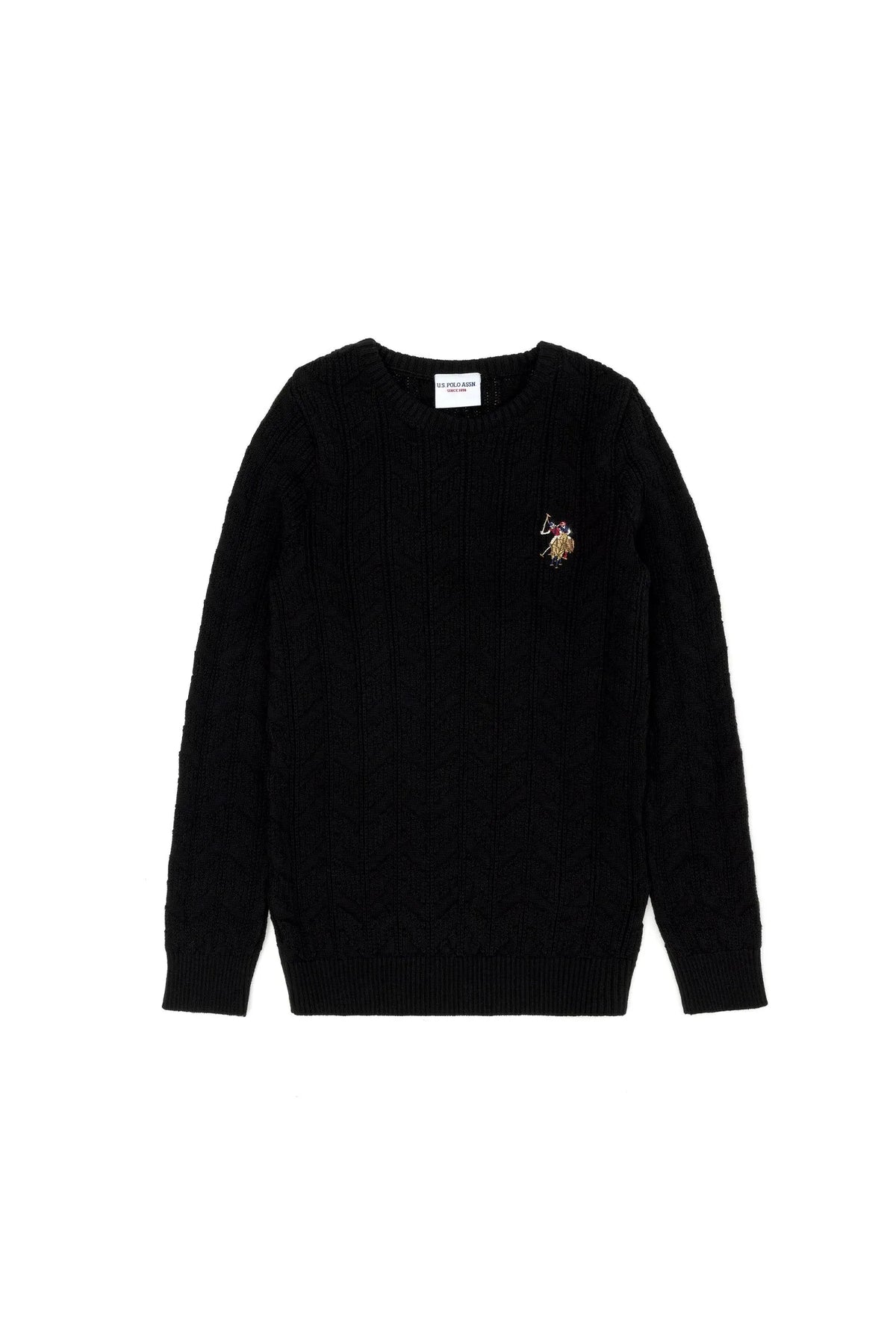U.S. Polo Assn. Black Boys Black Cable Knit Crew Neck Sweater SKU: G083SZ0TK0 1629981_VR046 Image 01