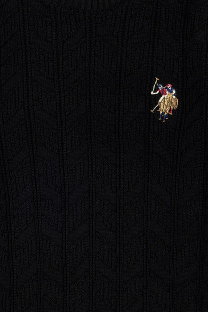 U.S. Polo Assn. Black Boys Black Cable Knit Crew Neck Sweater SKU: G083SZ0TK0 1629981_VR046 Image 03
