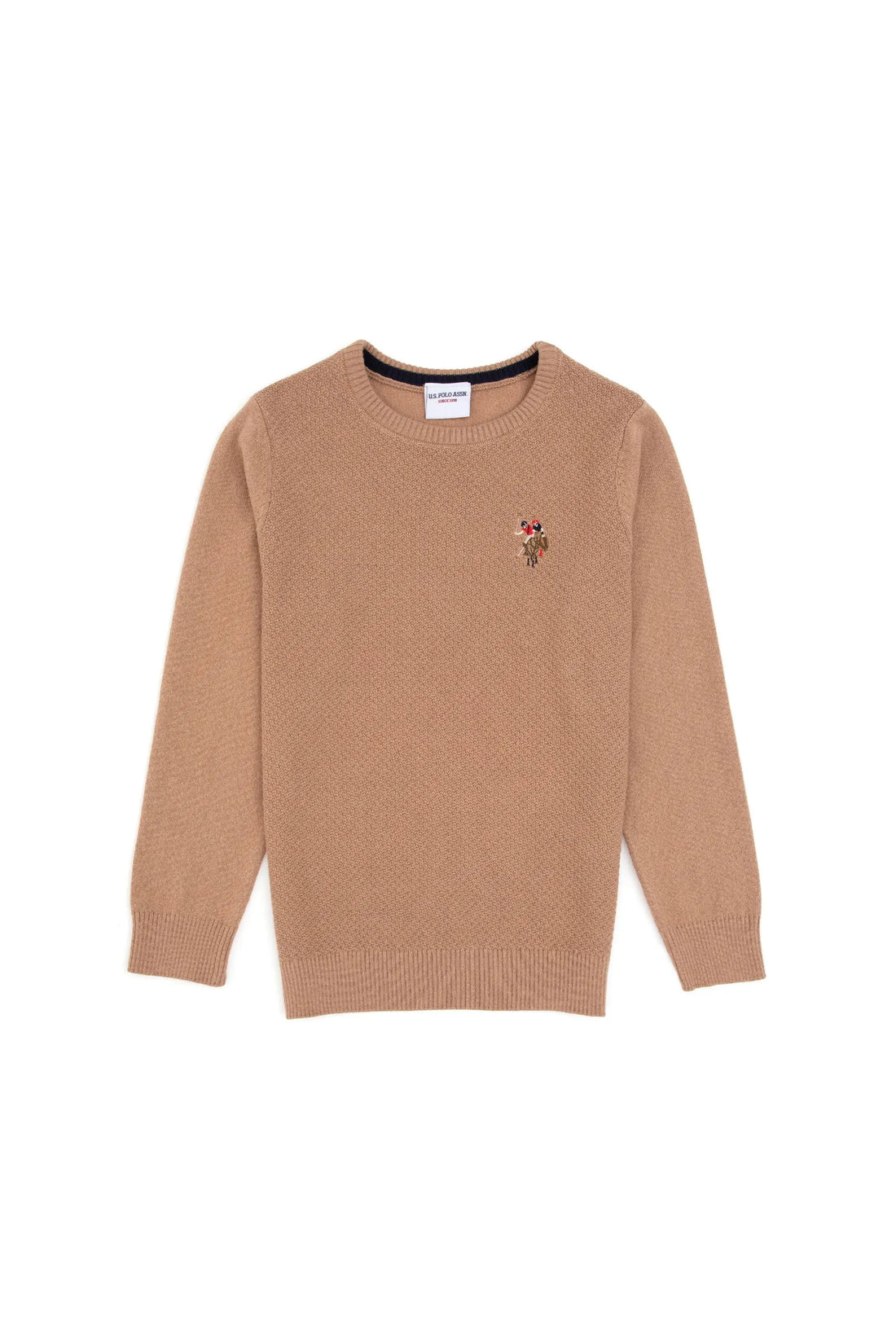 U.S. Polo Assn. Camel Melange Boys Camel Melange Fine Knit Crew Neck Sweater SKU: G083SZ0TK0 2227464_VR122 Image 01