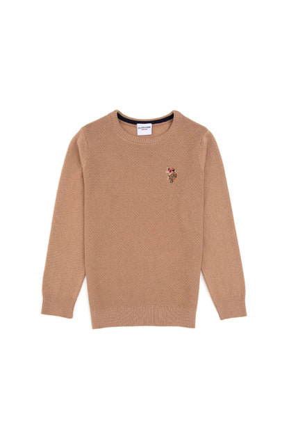 U.S. Polo Assn. Camel Melange Boys Camel Melange Fine Knit Crew Neck Sweater SKU: G083SZ0TK0 2227464_VR122 Image 01