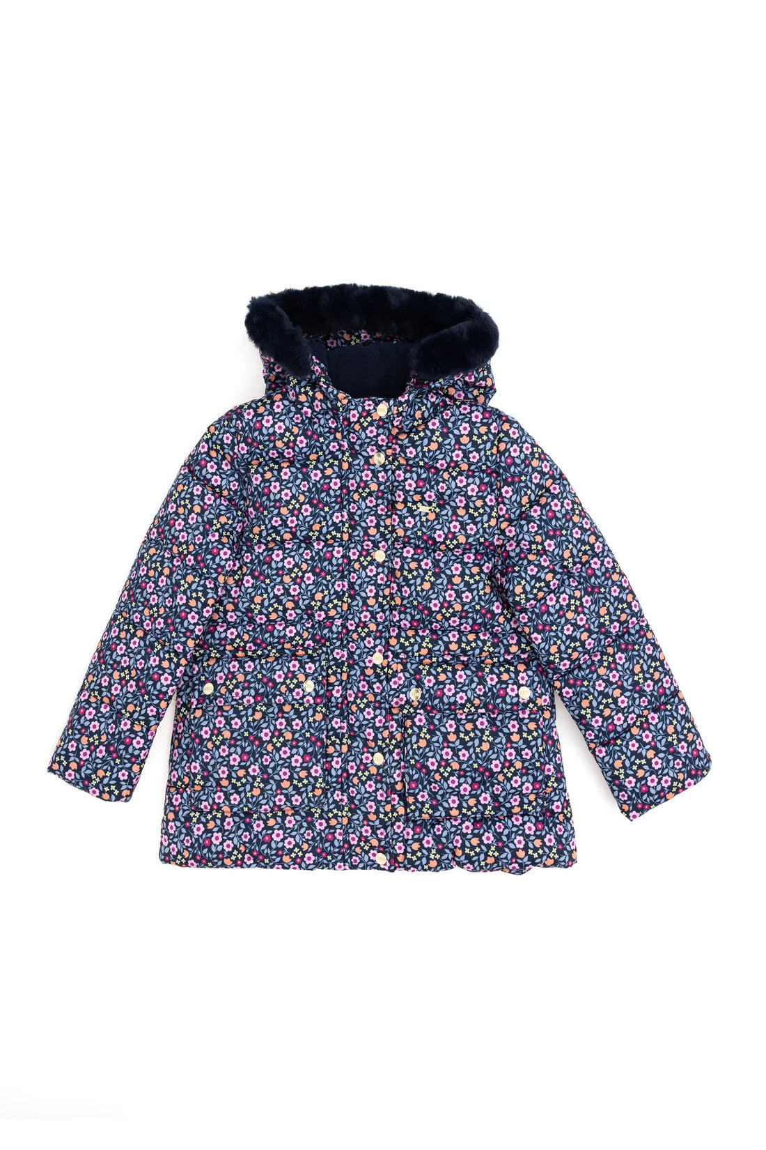 U.S. Polo Assn. Navy Girls Navy Floral Print Hooded Puffer Jacket SKU: G084SZ0MS0 1952488_VR033 Image 01